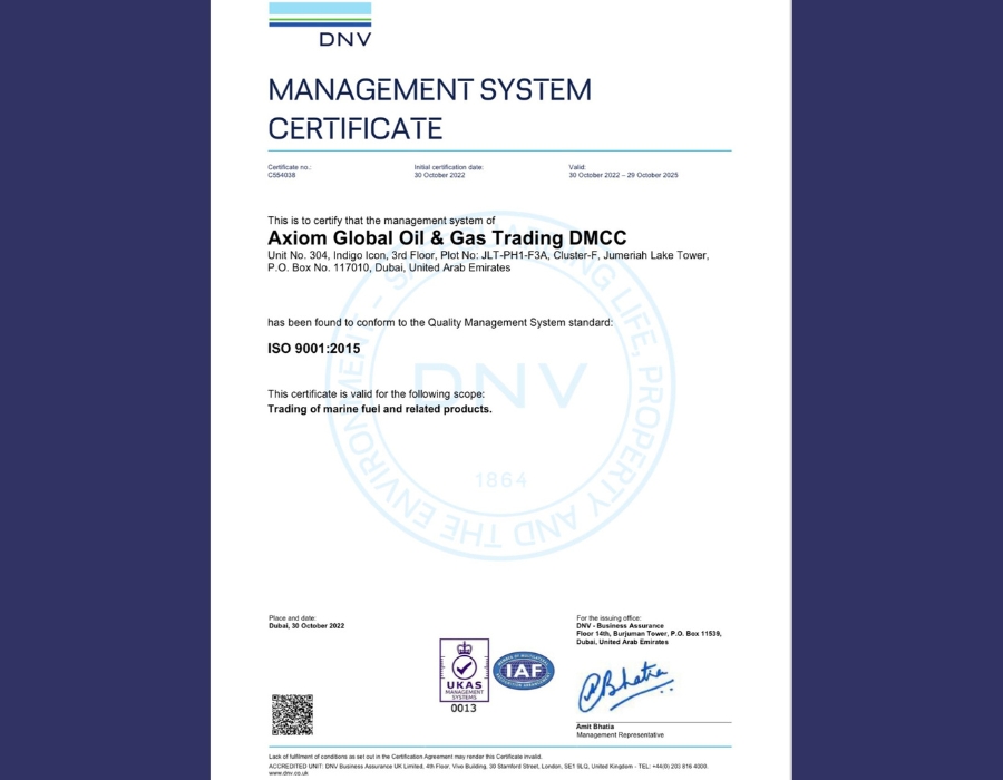 Axiom Global receives ISO marine fuel trading certification from DNV 26 post 55128