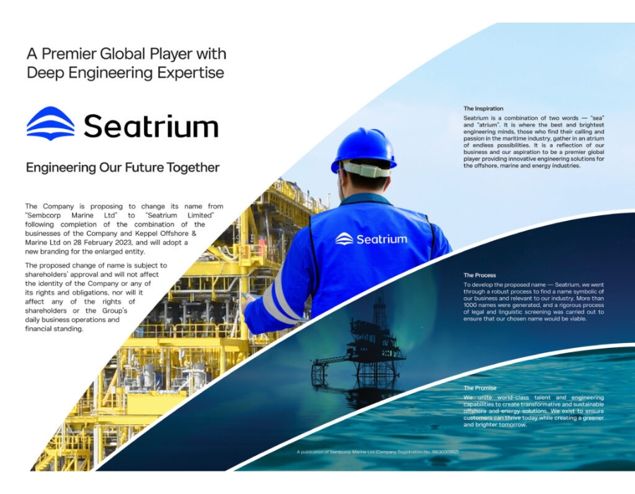 Singapore-based firm Sembcorp Marine proposes name change to Seatrium 28 Singapore-based firm Sembcorp proposes name change to Seatrium
