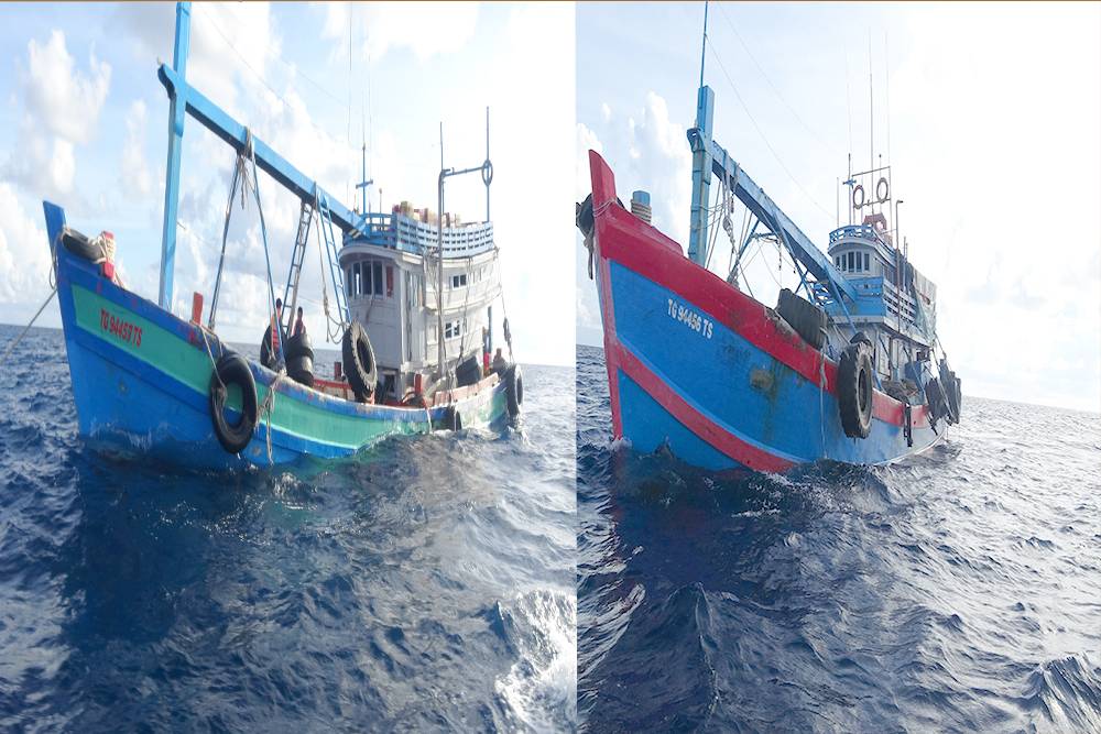 Two fishing boats - TG 94457 TS and TG 94456 TS - detected displaying numerous suspicious signs which prompted inspection by the Vietnam Coast Guard.