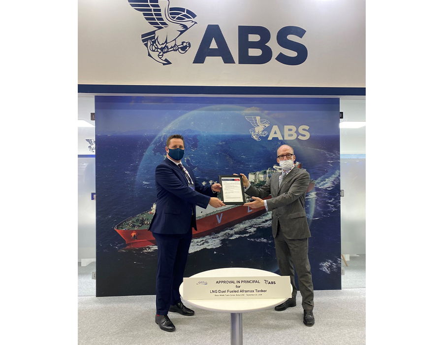 GTT Innovation and Deltamarin receive AiP for new design of LNG-fuelled Aframax tanker 28 ABS award3