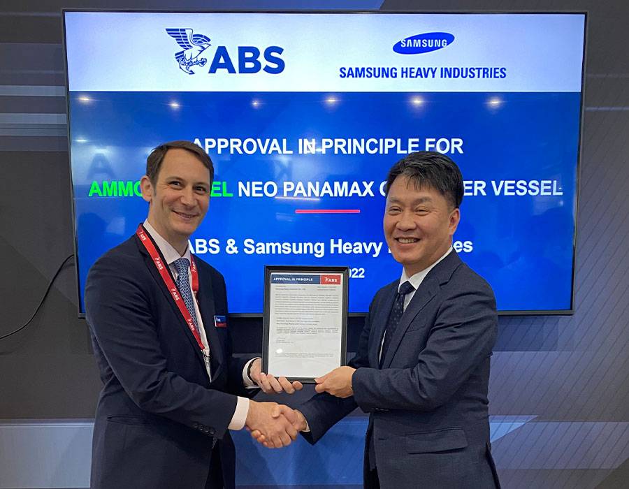 Samsung Heavy Industries receives ABS AIP for ammonia-fuelled Neo-Panamax container ship 26 ABS awards AIP to Samsung Heavy Industries for ammonia fuelled Neo Panamax container ship
