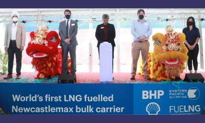 BHP and EPS welcome worlds first LNG fuelled Newcastlemax bulk carrier for bunkering in Singapore by Shell