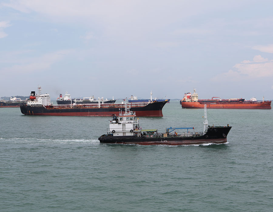 Bunker tanker sailing in Singapore port