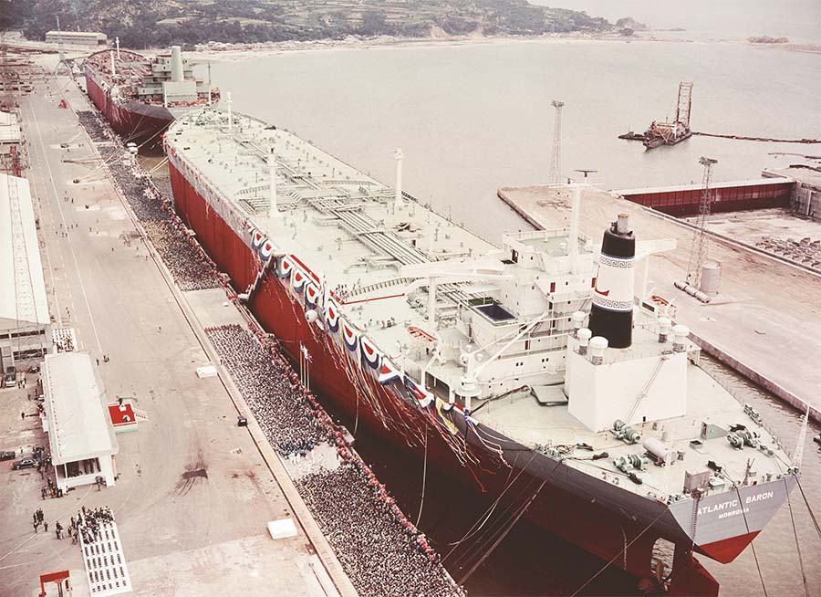 Naming ceremony of HHIs first delivered vessel a VLCC to Greek shipowner Livanos in June 1974 copyright HHI Group MT
