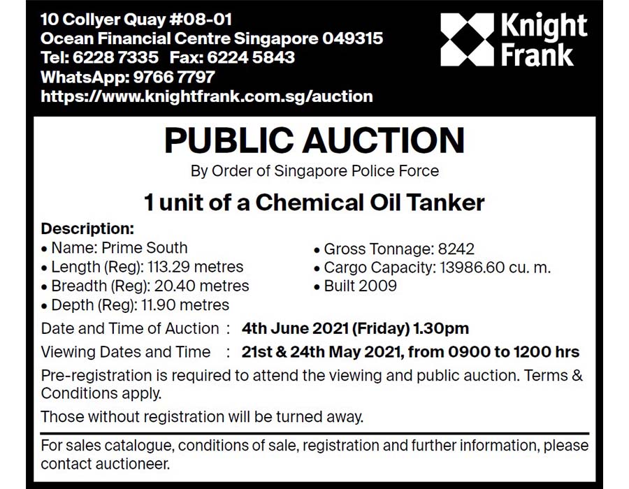 Shell MGO bunker heist: Forfeited oil tanker “Prime South” to undergo auction in June 26 Prime South notice