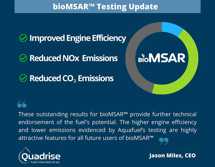 Quadrise bioMSAR fuel testing update 2022