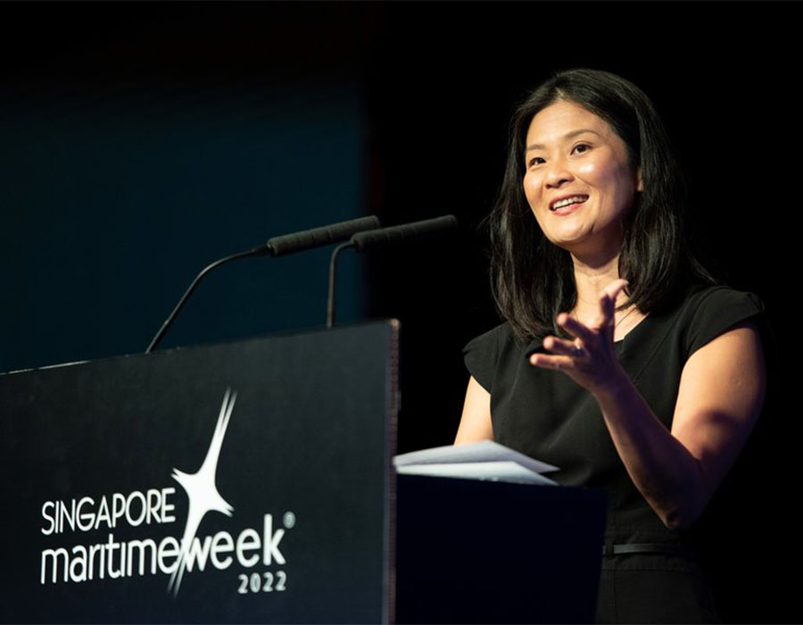 Quah Ley Hoon Chief Executive of MPA giving her welcome address at the Maritime Services Leader Forum