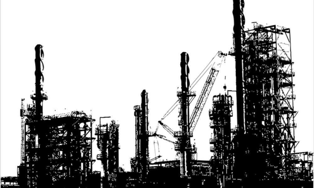 Refinery tower with crane