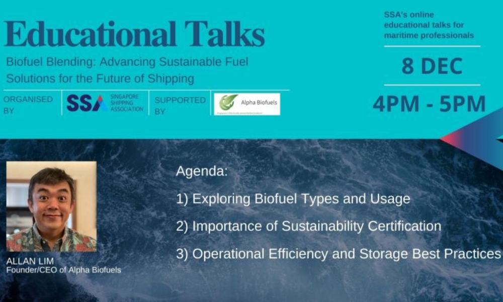 Singapore Shipping Association to hold webinar on bio bunker fuel 27 Singapore Shipping Association to hold webinar on bio bunker fuel
