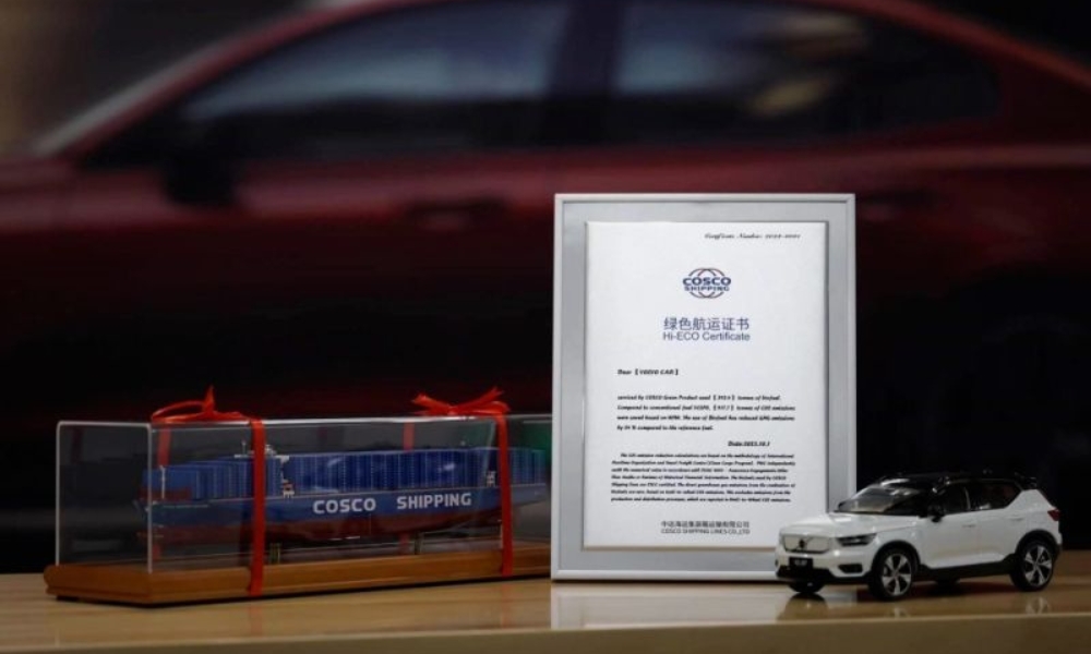 Volvo gets first green shipping certificate for using Cosco Shipping Lines bio bunker fuel service