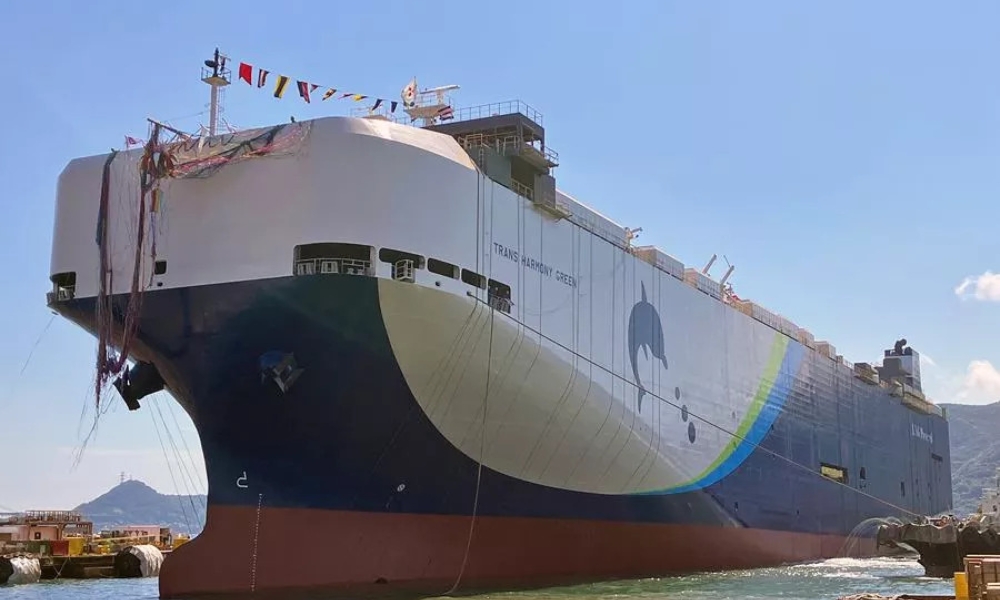 Mitsubishi Shipbuilding launches LNG-fuelled Ro-Ro vessel “Trans Harmony Green”