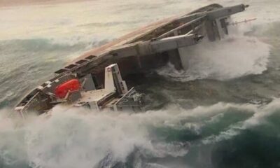 Oil spill spotted after grounded cargo vessel breaks apart in South Africa