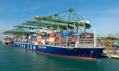 New CMA CGM methanol dual-fuel containership makes maiden call in Singapore