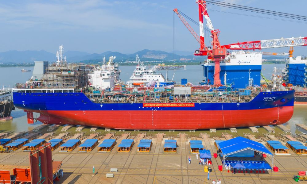 Singapore-based Hong Lam Marine celebrates China launch of bunkering vessel “Priority”